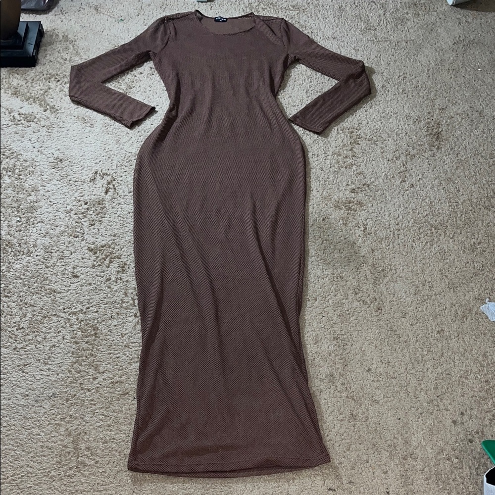 Elegant Brown Long Sleeve  Swim Dress
